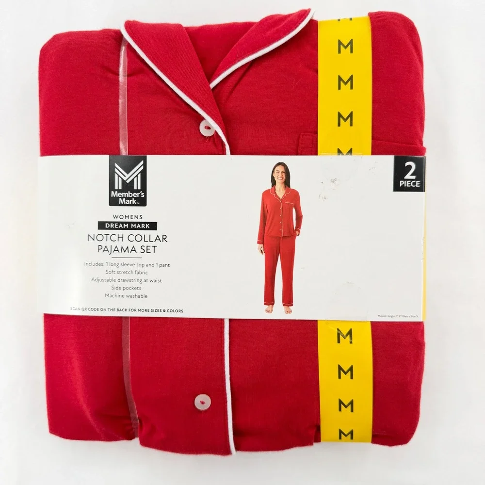 Members Mark Womens Red Notch Collar Pajama Set 2 Piece Dream Mark Size M 8-10